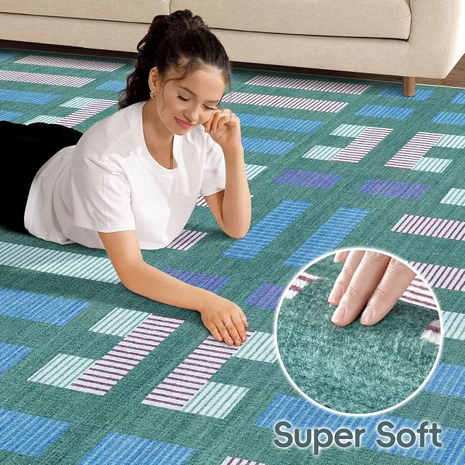 cotiled Boho 8x10 Area Rugs for Living Room: Large Moroccan Washable Rug | Solve Modern Neutral Trendy Home Decor - Stain Resistan Carpet for Bedroom Farmhouse Dining Room Green