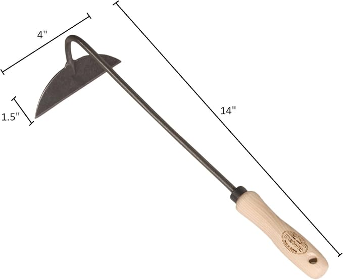 Onion Hoe Garden Tool – Heirloom-Quality Weeder & Chopping Hoe with Boron Steel Blade and Ash Wood Handle – 14" Long – Ideal for Flower Beds & Vegetable Gardens