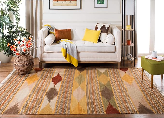 SAFAVIEH Kilim Collection Area Rug - 10' x 14', Natural & Multi, Handmade Southwestern Tribal Wool, Ideal for High Traffic Areas in Living Room, Bedroom (NVK175A)