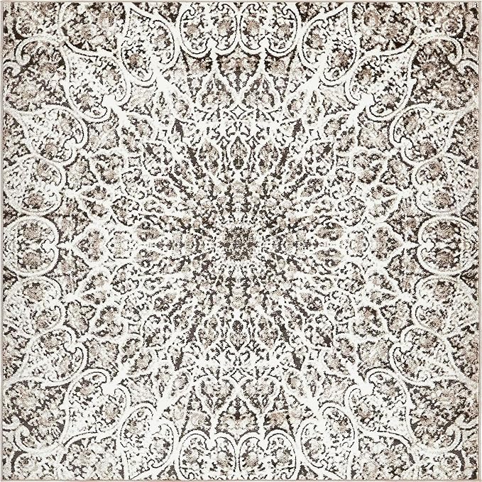 Unique Loom Sofia Collection Area Rug - Grace (8' Square, Brown/ Ivory)