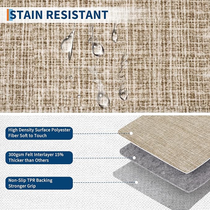 GarveeHome Area Rug 9x12 Living Room Rug Washable Checkered Area Rugs | Bordered Soft Large Rugs for Bedroom Dining Room Throw Carpet Non Slip Stain Resistant Geometric Rugs for Home Office, Taupe