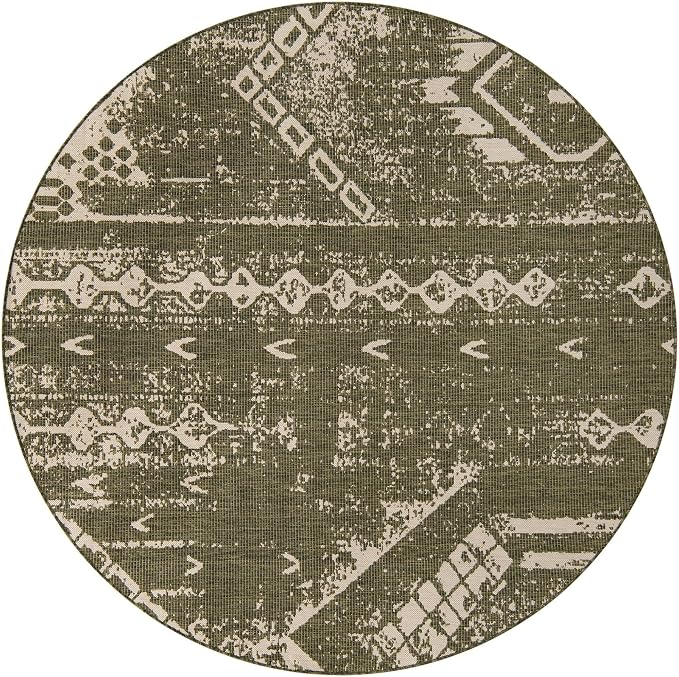 Unique Loom Outdoor Bohemian Collection Area Rug - Anthro (7' 10" Round Green/Ivory)