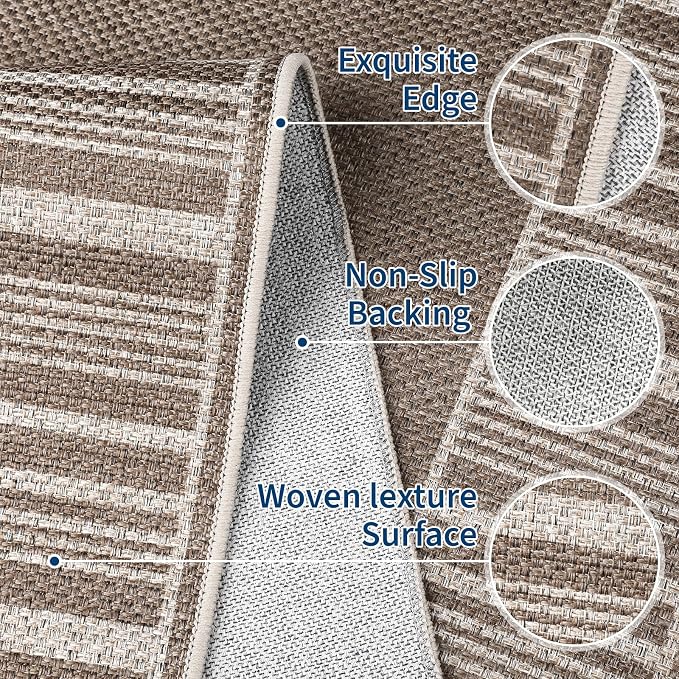 COZYLOOM Indoor Outdoor Rugs 8x10 Modern Easy Jute Washable Area Rug,Taupe | Non Slip Neutral Bordered Non Shedding Stain Resistant Foldable Rug for Living Room Dining Room Bedroom Patio Backyard