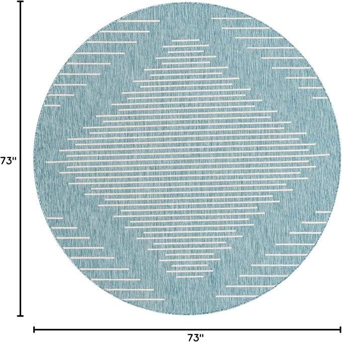 Unique Loom Outdoor Modern Collection Area Rug - Tambor (6' 1" Round, Light Aqua/ Ivory)