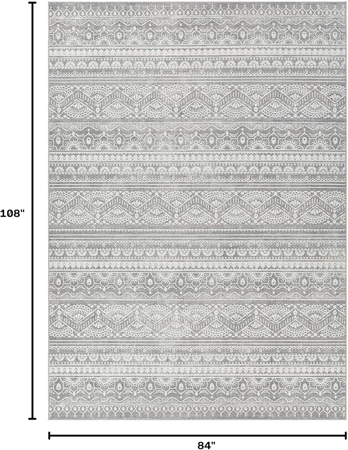 Tortania Area Rug Living Room Rugs - 7x9 Washable Large Soft Neutral Boho Moroccan Bohemian Farmhouse Rug Indoor Floor Carpet for Bedroom Under Dining Table Home Office Decor - Neutral Grey