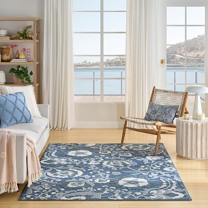 Nourison Home Aloha Blue 3'6" x 5'6" Area Rug - Easy Clean, Non Shedding, Bed Room, Living Room, Dining Room, Kitchen (4' x 6')