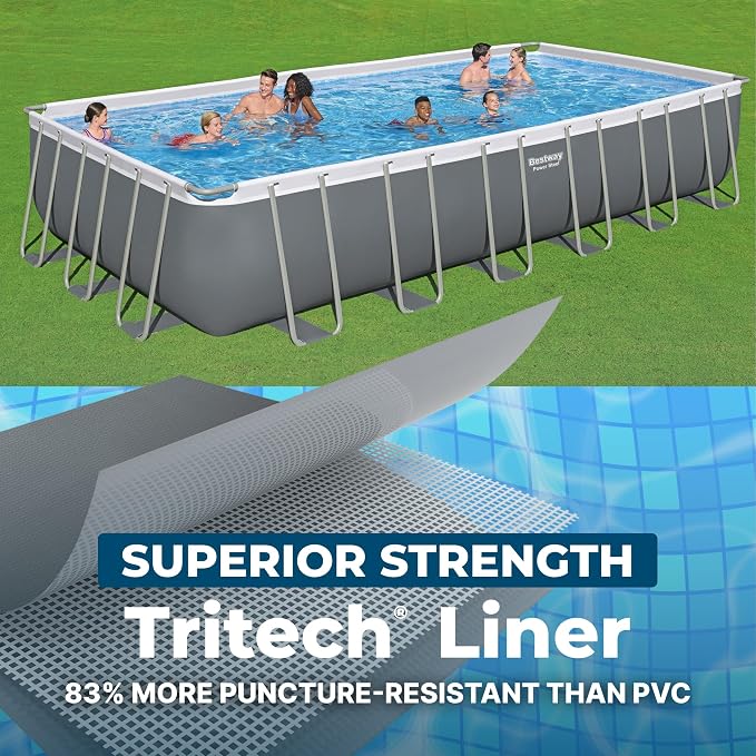 Bestway Power Steel 24’ x 12' x 52” Above Ground Pool with Sand Filter Pump | Durable Rectangular Metal Frame Outdoor Backyard Pool with Puncture-Resistant Liner - Ladder and Cover Included