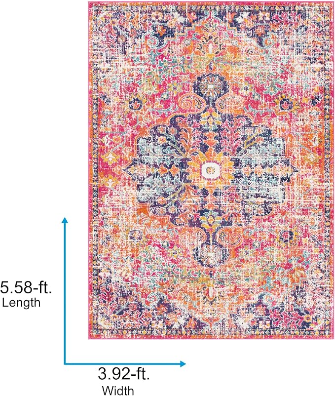 Livabliss Odelia Vintage Bohemian Area Rug,3'11" x 5'7",Pink/Orange