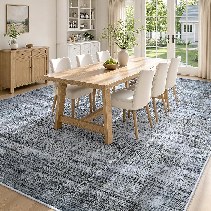 8x10 Washable Area Rug Modern Abstract for Living Room Bedroom Gray Blue | Soft Indoor Carpet,Anti-skid Backing,Water Repellent,Non-shedding, Suitable for bedroom dining farmhouse nursery home office