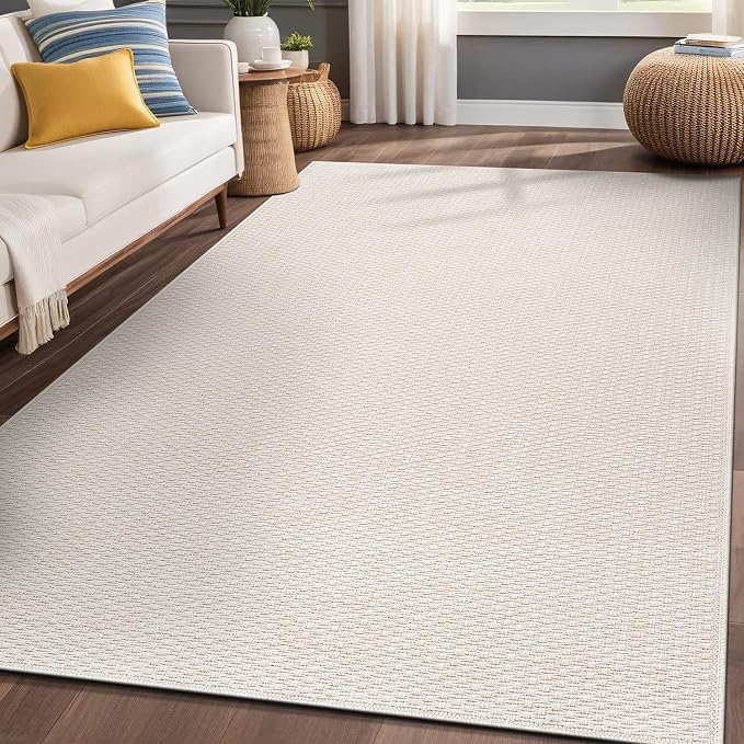 Luul Home Easy Jute Rugs 8x10 White Color Living Room Indoor Outdoor Area Rug for Patio Farmhouse and Kitchen Rug High Traffic Easy to Clean Washable Solid Boho Woven Design Outside Carpet (8 x 10)
