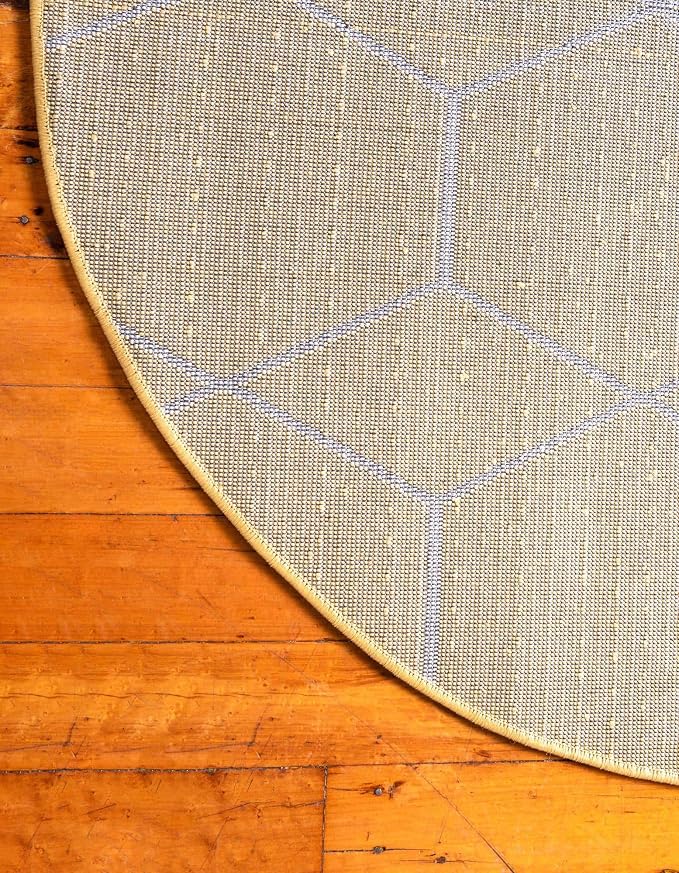 Unique Loom Trellis Frieze Collection Area Rug - Geometric (7' Round, Yellow/ Ivory)