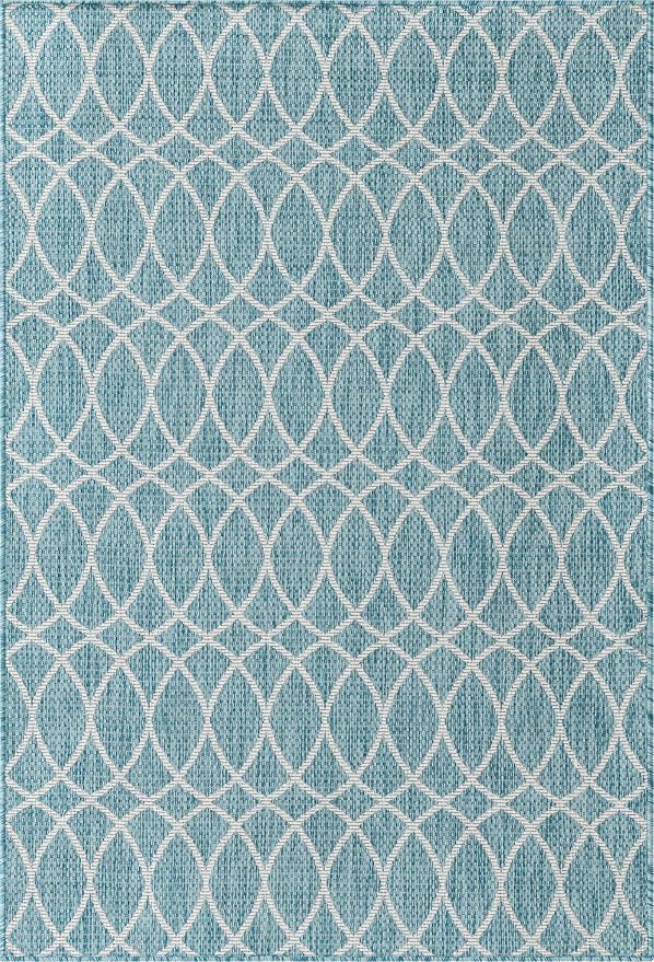 Unique Loom Outdoor Trellis Collection Area Rug - Gitter (4' 1" x 6' 1" Rectangle, Light Aqua/ Ivory)