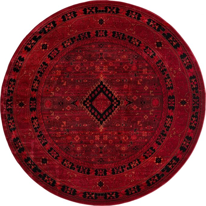 Unique Loom Tekke Collection Area Rug - Sheibani (7' 11" Round, Red/ Black)
