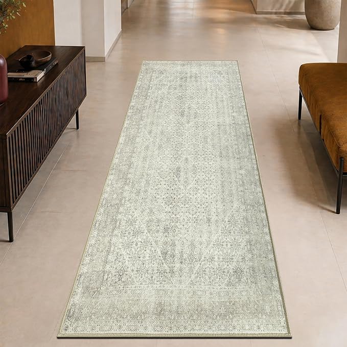 Keen Home Design Vintage Washable Runner Rug, Non-Slip Low Pile, 2x7 | Machine Washable Cotton Chenille, 0.25In Low Pile, Rubber Non-Slip Back; Kitchen, Hallway, Bathroom, Laundry Room