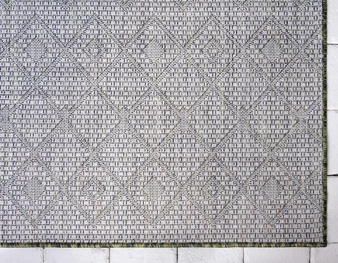 Unique Loom Outdoor Trellis Collection Area Rug - Tribal Trellis (2' x 8' Runner, Green/ Natural)