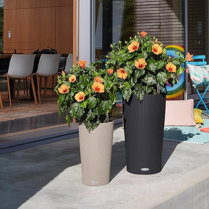 Lechuza CILINDRO Color 32 Slate, Self-Watering Tall Planter, D12.6 H22 in