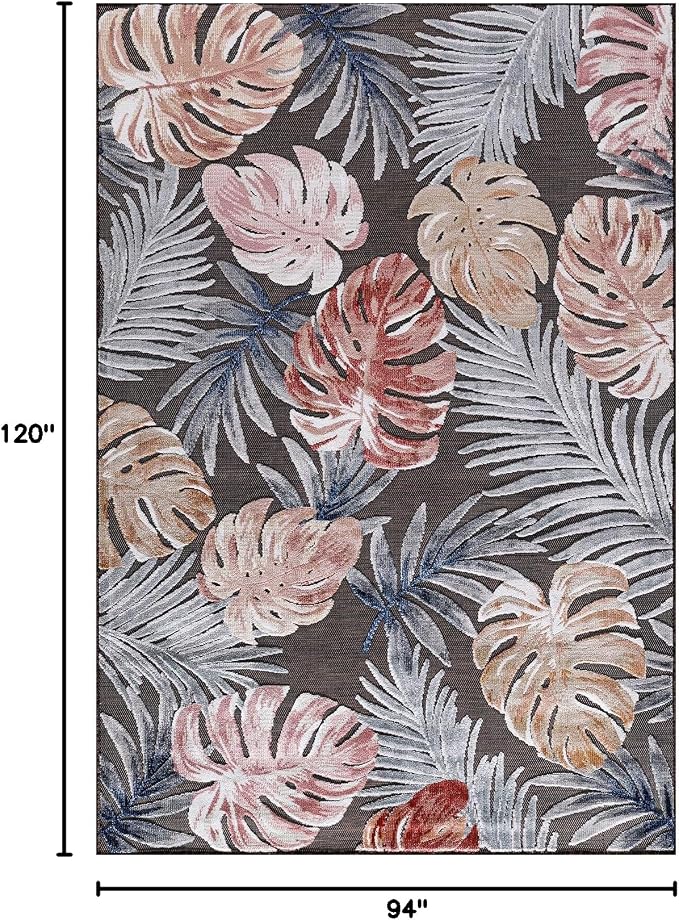 CAMILSON Indoor Outdoor Rug, Brown 7’10”x10’ Leaf Tropical Botanical Area Rugs for Indoor and Outdoor patios, Easy-Cleaning Non-Shedding Living Room, Garden and Kitchen Washable Outside Carpet (8x10)