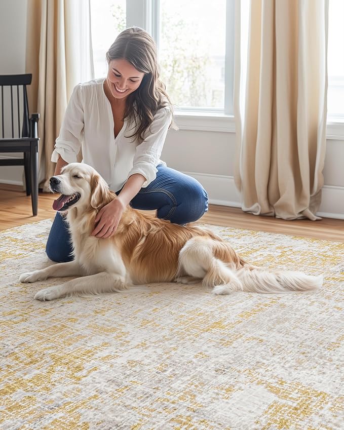 ILANGO 5 x 7 Area Rug for Living Room Bedroom Washable Rugs with Non Slip Backing High Traffic Indoor Carpet for Dining Room Dorm Non-Shedding & Fade Resistant Modern Rugs