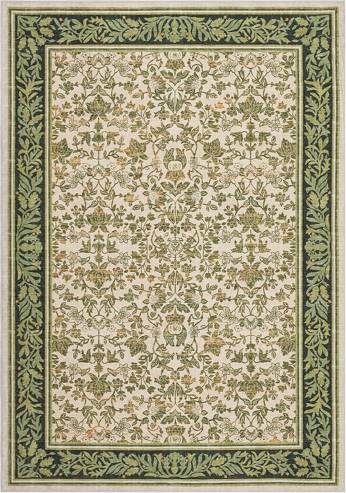 GarveeHome 5x7 Area Rugs for Living Room: Washable Bedroom Rug Light Green | Boho Vintage Non Slip Soft Low Pile Stain Resistant Indoor Carpet for Farmhouse Dining Room Nursery Home Office