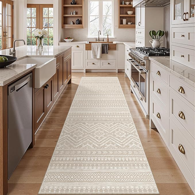 Miukiki Hallway 2x8 Runner Rug Washable Non Slip Kitchen Rug Brown | Soft Low Pile Long Floor Runner for Entryway Bedroom Laundry Room, Indoor Foldable Carpet with Rubber Backing 2'x8'