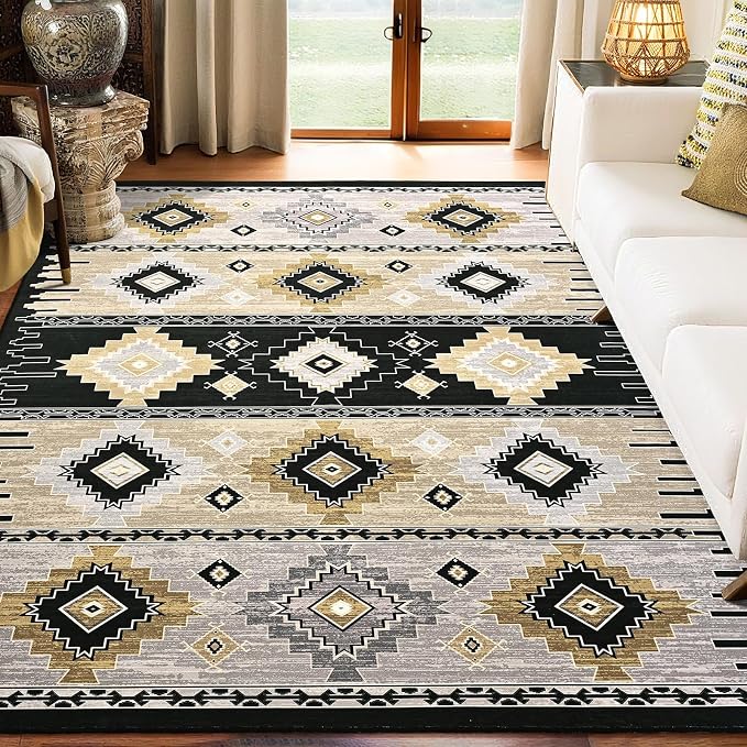 BENRON Western Rugs for Living Room Bedroom 5x7, Non Slip Washable, foxburg | Southwest aztec Area Rugs for Dining Table Kitchen Home Decor, Geometric