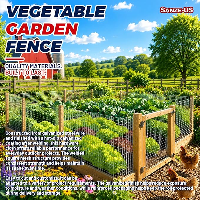 SANZEUS Hardware Cloth, 48in x 100ft 1/2in Mesh, 19GA Chicken Wire Fencing | Hot-dip galvanized after welding, heavy-duty wire mesh, rust resistant, chicken coops, garden beds, rabbit cages, tree guards