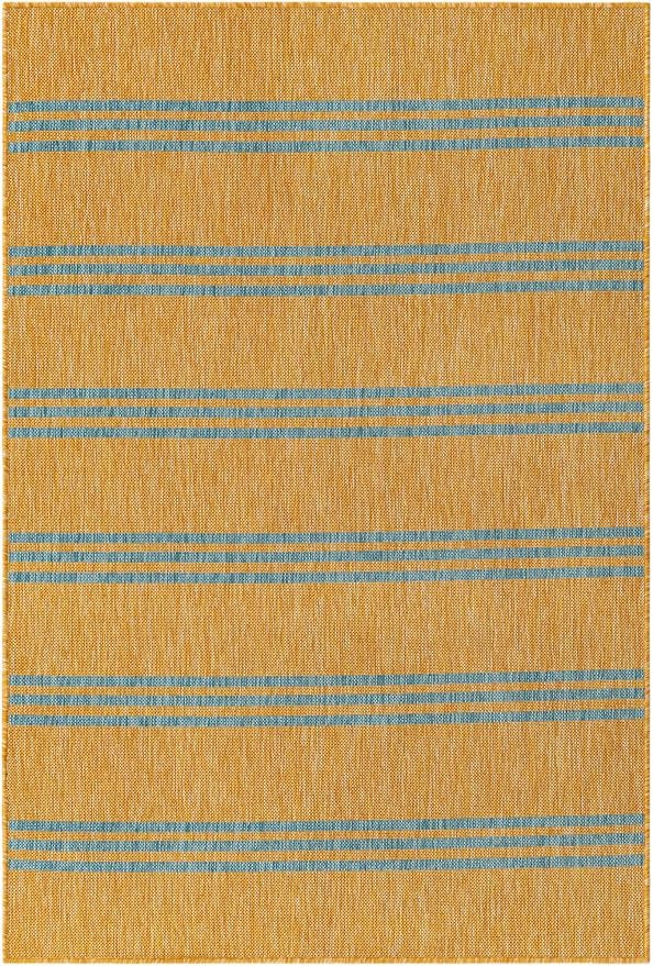 Unique Loom Outdoor Collection Area Rug - Anguilla (4' 1" x 6' 1" Rectangle, Yellow and Aqua/Light Blue)