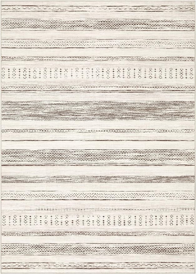 Tortania Area Rug Living Room Rugs - 8x10 Washable Large Soft Neutral Boho Moroccan Bohemian Farmhouse Rug Indoor Floor Carpet for Bedroom Under Dining Table Home Office Decor - Brown Beige