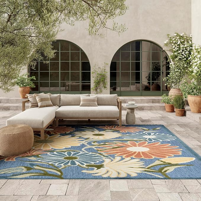 Nourison Home Aloha Blue Sage 7'10" x 10'6" Area Rug - Easy Clean, Non Shedding, Bed Room, Living Room, Dining Room, Kitchen (8' x 11')