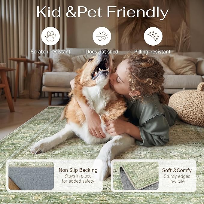 HUGEAR 2x3 Small Rug Machine Washable Area Rug Light Green Entryway Rugs Entrance Door Mat Indoor Accent Rugs Floral Low Pile Carpet Distressed Throw Rug Kitchen Bedroom Office Non Slip