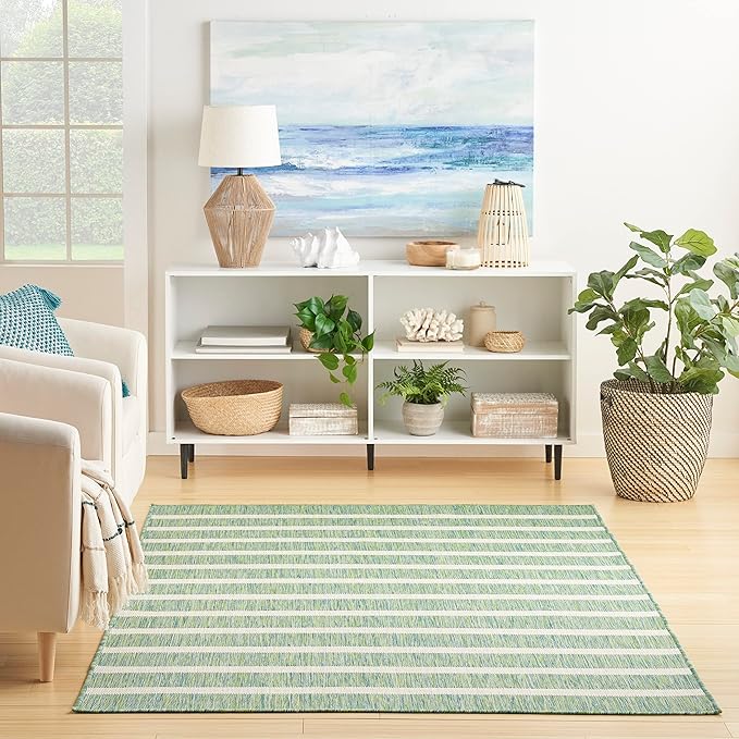 Nourison Home Positano Blue Green Ivory 6' x 9' Area Rug - Easy Clean, Non Shedding, Bed Room, Living Room, Dining Room, Kitchen (6' x 9')