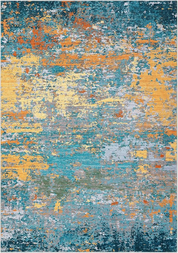 ROYHOME Modern Abstract 2x3 Area Rug Non Slip, Multi Color | Non Shedding Low Pile Stain Resistant Rug for Entryway Kitchen Bedroom