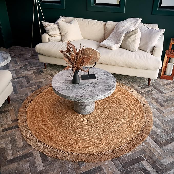 Beautiful 5x5 ft Round Jute Area Rug - Natural Hand Woven Braided Circle | Fits Perfectly Into Your Entry Area, Kitchen or Living Room - Modern Braided Mat Enhances Any Boho Decor