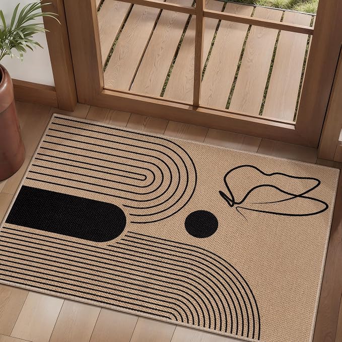 Tangsoo Easy Jute 2x3 Outdoor Rug,Washable Non-Slip Rug for Entryway,Boho Butterfly Ultra Thin Indoor Carpet Farmhouse Small Throw Mat for Bedroom Front Porch Door Entry