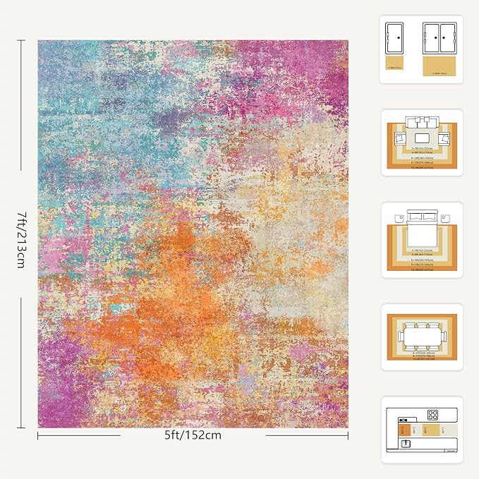 5x7 Area Rugs, Abstract Modern Ultra Soft Washable Rug, Non Slip Carpet with Rubber Back Stain Resistance Rugs for Living Room, Bedroom, Dining Room Decor(Starlight)
