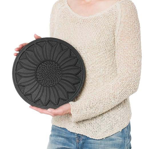 HF by LT Rubber Sunflower Garden Stepping Stone, 11-3/4 Inches, Black, Round, Set of 3