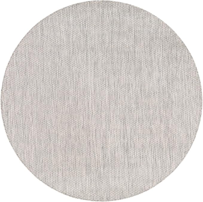 Unique Loom Outdoor Solid Collection Area Rug (6' 1" Round Light Gray/Ivory)