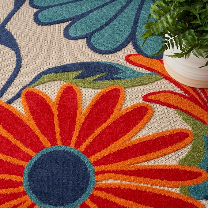 Nourison Home Aloha Multicolor 7' x 10' Area Rug - Easy Clean, Non Shedding, Bed Room, Living Room, Dining Room, Kitchen (7' x 10')