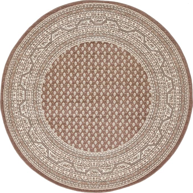 Unique Loom Williamsburg Collection Traditional Border with Dotted Center Area Rug, Round 5' 1" x 5' 1", Brown/Beige