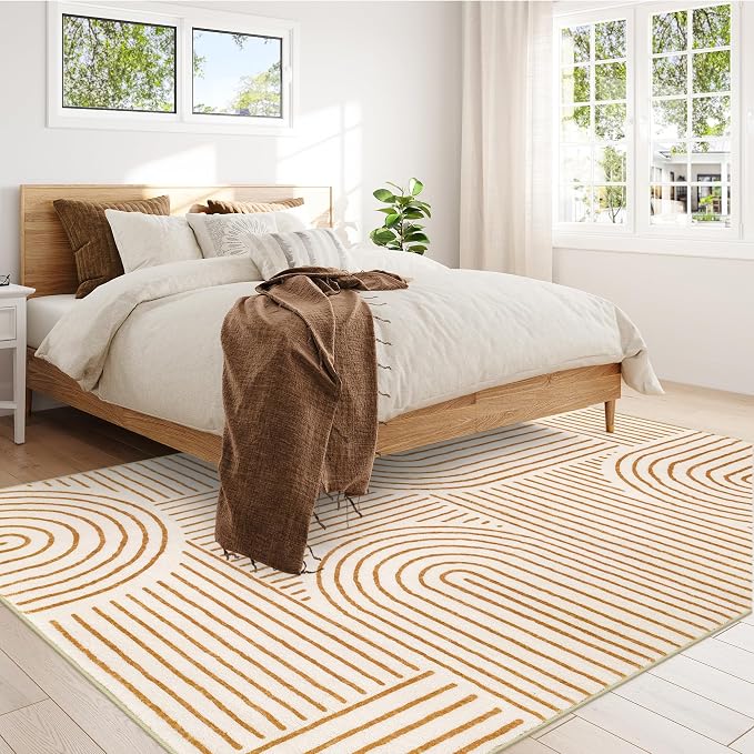 Lahome Abstract Washable Rugs 8x10, Soft 8x10 Rugs for Living Room Office | Ultra-Thin Non-Slip Bedroom Rug Large Carpet Non-Shedding Accent Rug for Office Dining Room Darrell (8x10ft, Orange)