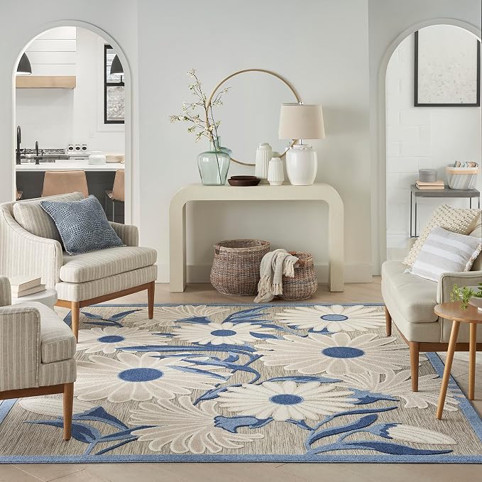 Nourison Home Aloha Blue Grey 5'3" x 7'5" Area Rug - Easy Clean, Non Shedding, Bed Room, Living Room, Dining Room, Kitchen (5' x 8')