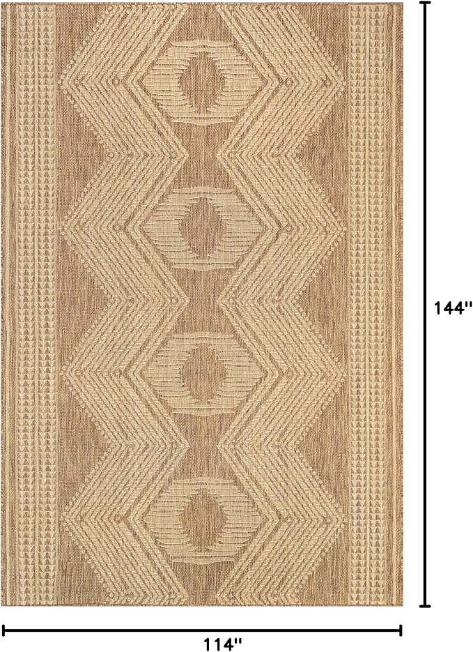 Nuloom Ranya Light Brown/Ivory, 9'6" x 12', Tribal Geometric, Soft and Cozy, High Traffic, Stain Resistant, Easy Clean, Durable Area Rug for Indoor/Outdoor Patio, Deck, Porch, Garden, Courtyard