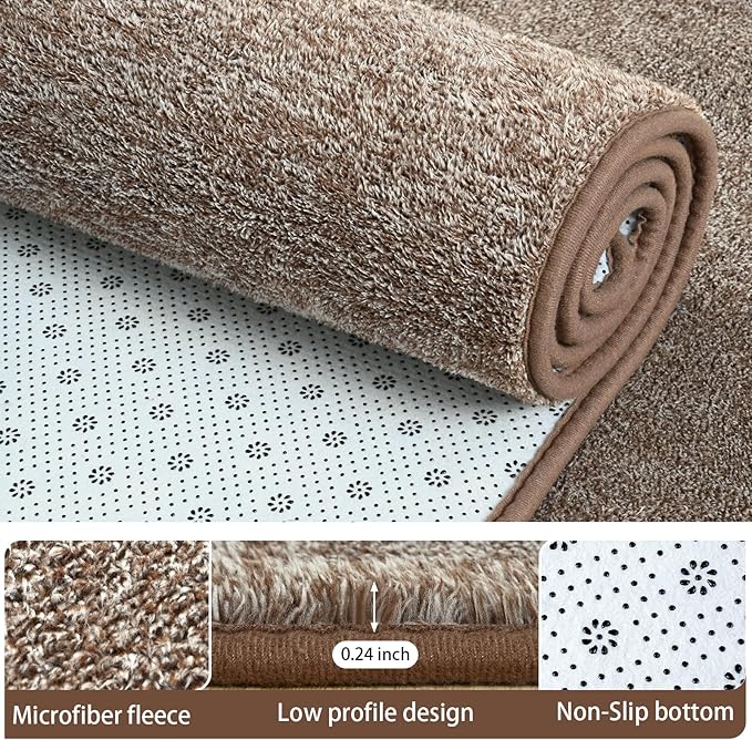 AROGAN 5x7 Area Rugs for Living Room Non Slip Dorm Bedroom Rug, Matte Brown | Modern Area Rugs with Soft Memory Foam, Minimalist Washable Indoor Floor Carpet for Dining Room Office Kids Playroom Decor