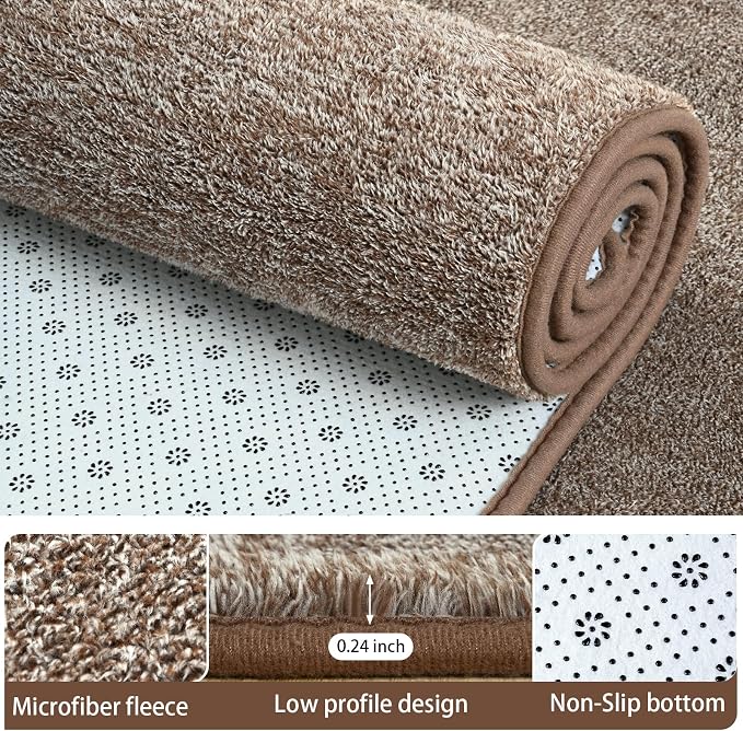 AROGAN 2x10 Runner Rug for Hallway, Long Runner Rugs Non Slip, Matte Brown | Soft Washable Memory Foam Carpet for Bedroom, Non Slip Backing Runners Rug for Hallways, Kitchen, Bathroom, Entryway Home