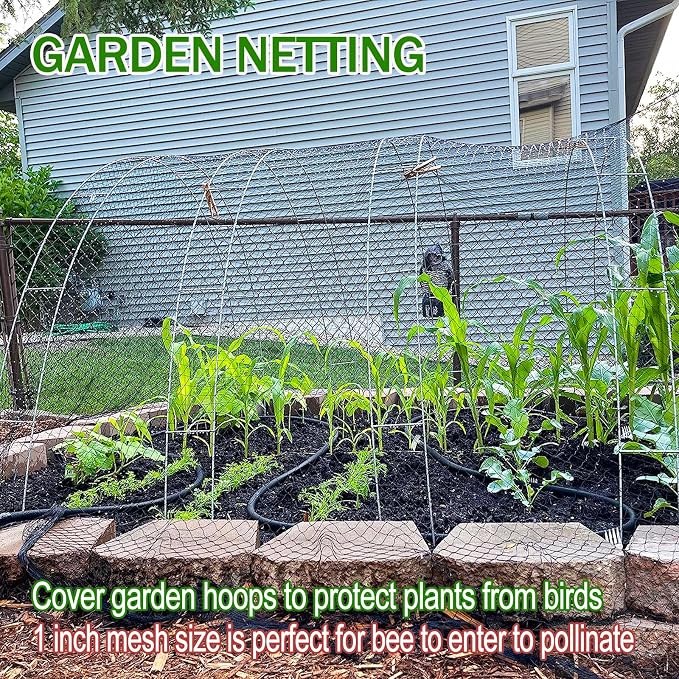 Anti-Bird Netting for Garden Chicken Coops - 1" Mesh Garden Netting Over Garden Hoops, Poultry Roof Netting, 25x50 ft Black Netting for Blueberry Bushes, Fruit Trees, Plants Against Squirrels