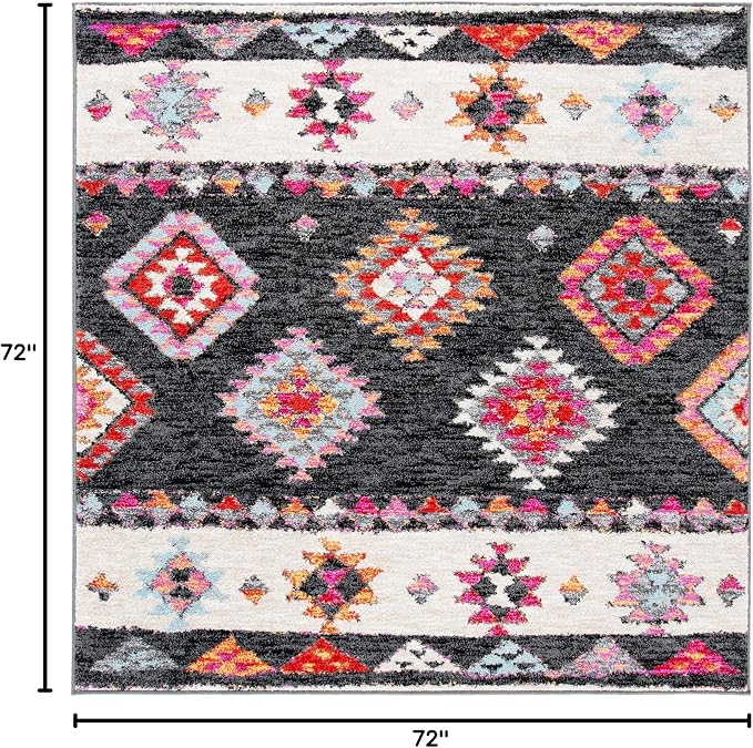 SAFAVIEH Adirondack Collection Area Rug - 6' Square, Black & Red, Boho Tribal Design, Non-Shedding & Easy Care, Ideal for High Traffic Areas in Living Room, Bedroom (ADR245Z)