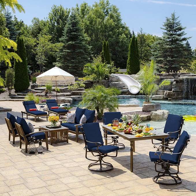 Arden 2-Pack Patio Dining Outdoor Chair Cushions, 20x44, Rain-Proof Seat Pad, Fade-Resistant Outdoor Cushion Sapphire Blue Leala
