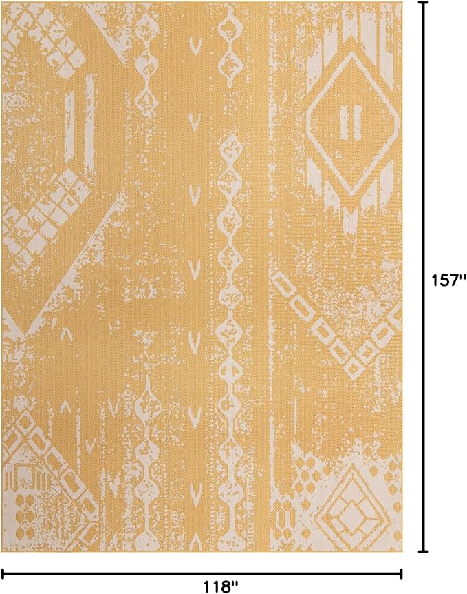 Unique Loom Outdoor Bohemian Collection Area Rug - Anthro (9' 10" x 13' 1" Rectangle, Yellow/ Ivory)