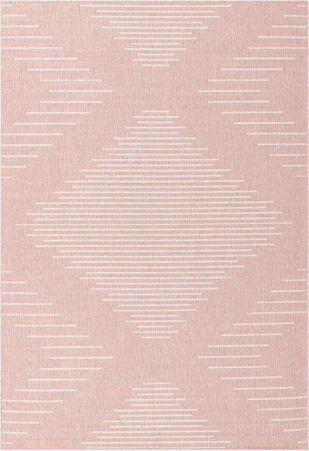 Unique Loom Outdoor Modern Collection Area Rug - Tambor (7' 1" x 10' Rectangle, Pink/ Ivory)