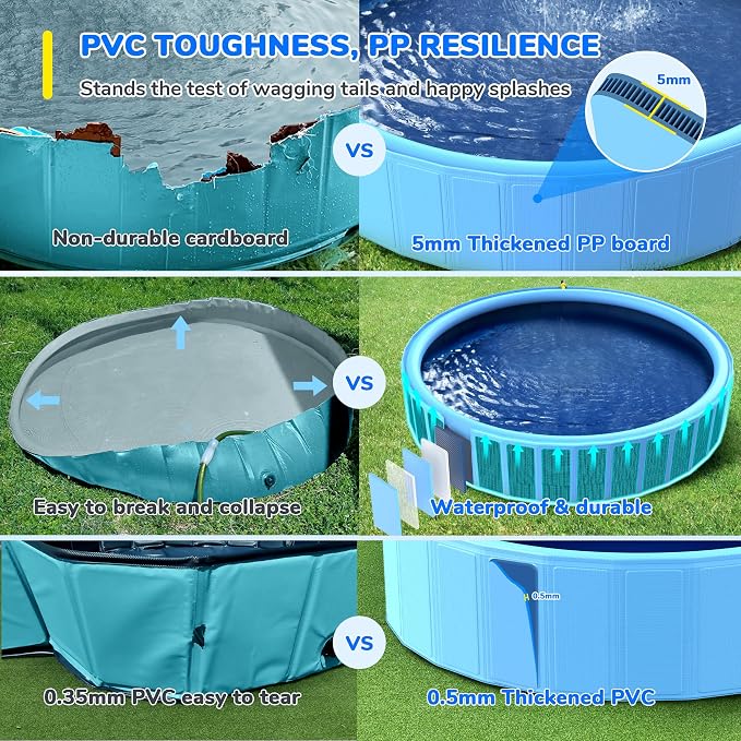 118'' Foldable Dog Pool, Jumbo Sprinkler Pools for Kids, Non-Slip Heavy Duty Dogs Pool for Large Dogs, Hard Plastic Kiddie Bathtubs for Backyard（10ft）